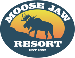 Outline of a moose at sunset with the text Moose Jaw Resort EST 1887