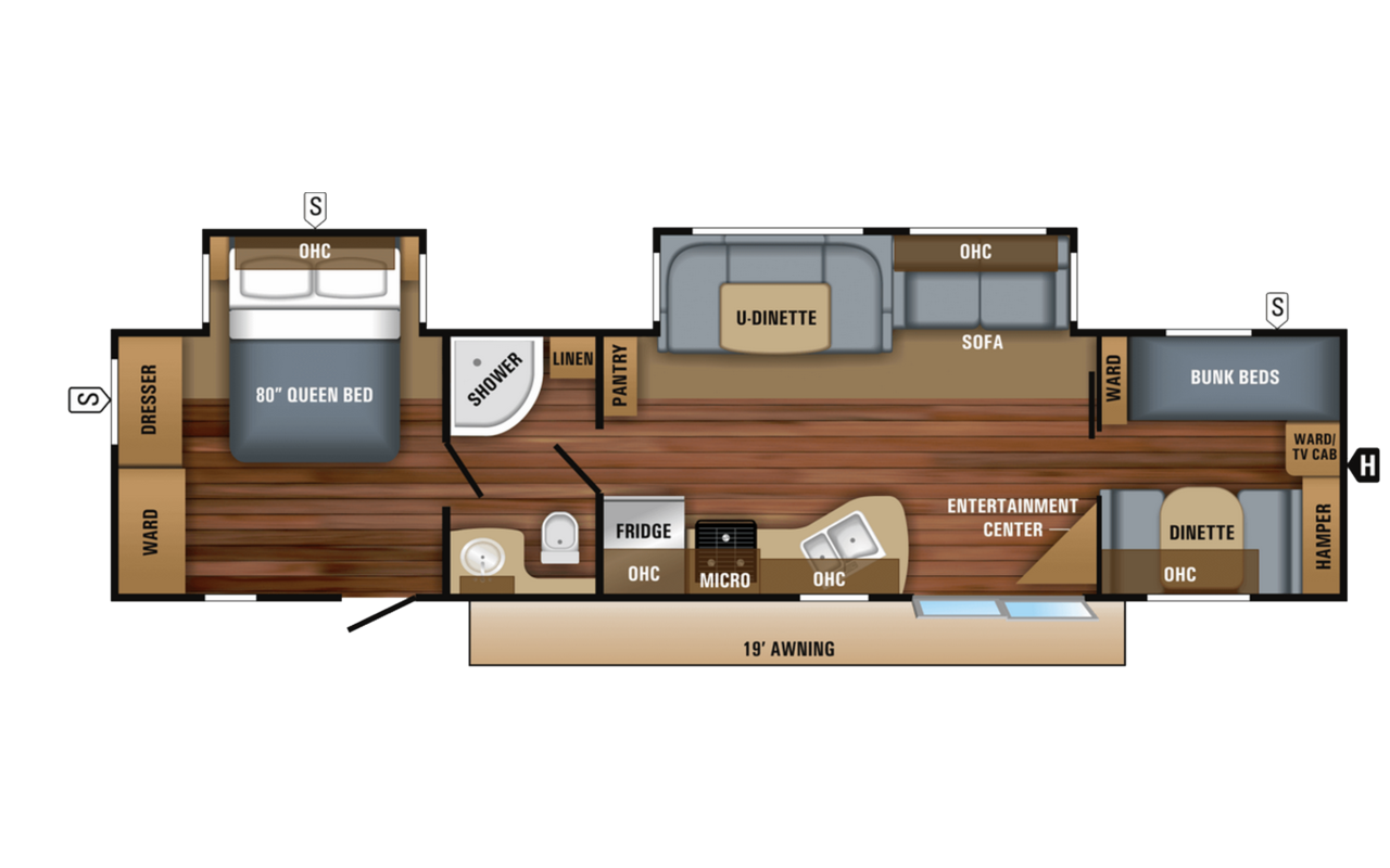 Rendering of the camper layout.