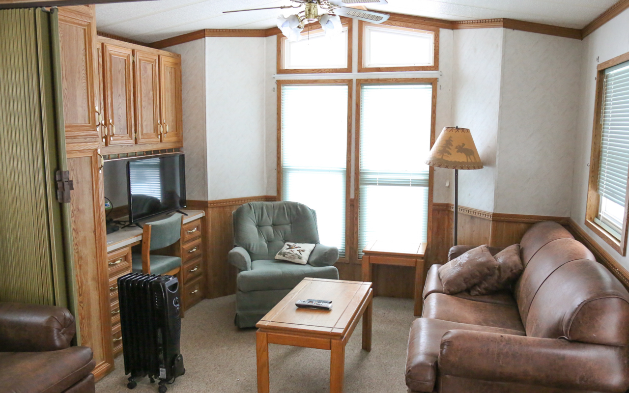 Alternate interior view of cabin living room.