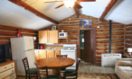 Long view of the cabin looking towards the kitchen.