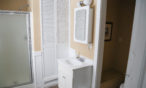 Interior cabin view of bathroom.