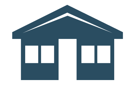 Icon of a small cabin with one door and four windows.