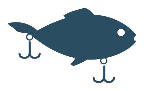 Icon of a fishing lure with two hooks.